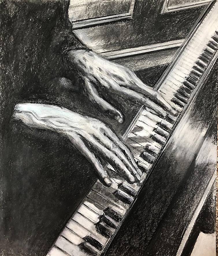 Drawing of Hands on Piano