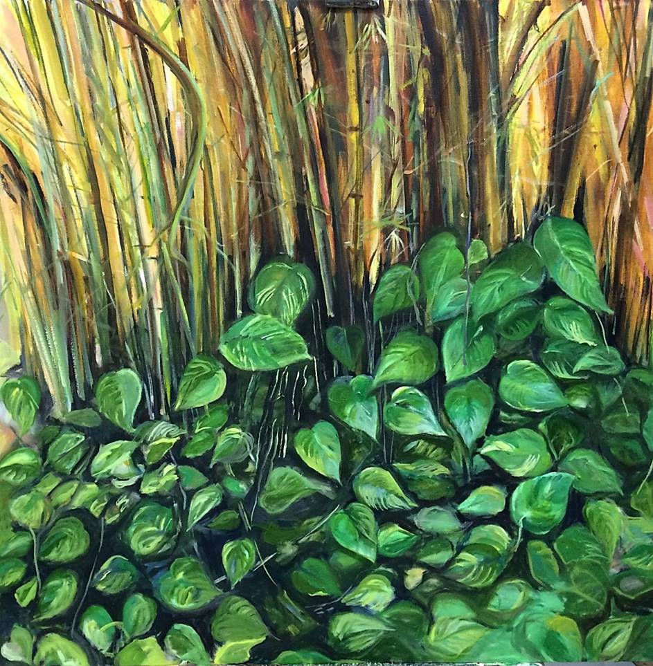 Helen Tueffel Painting of Bamboo and Pothos Kauai