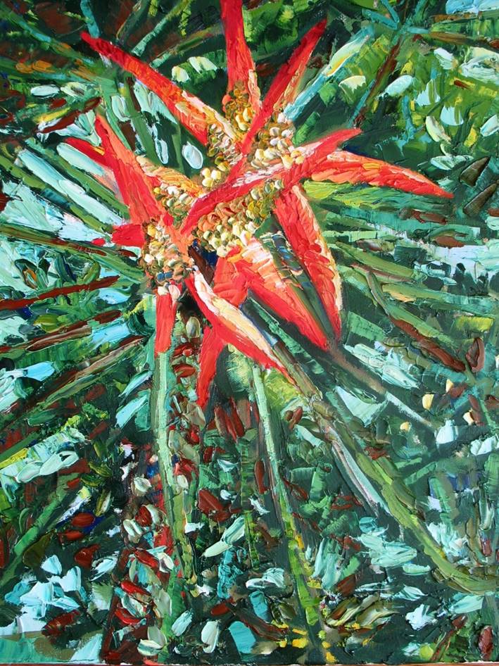 Helen Tueffel Knife Painting of Tropical Flower