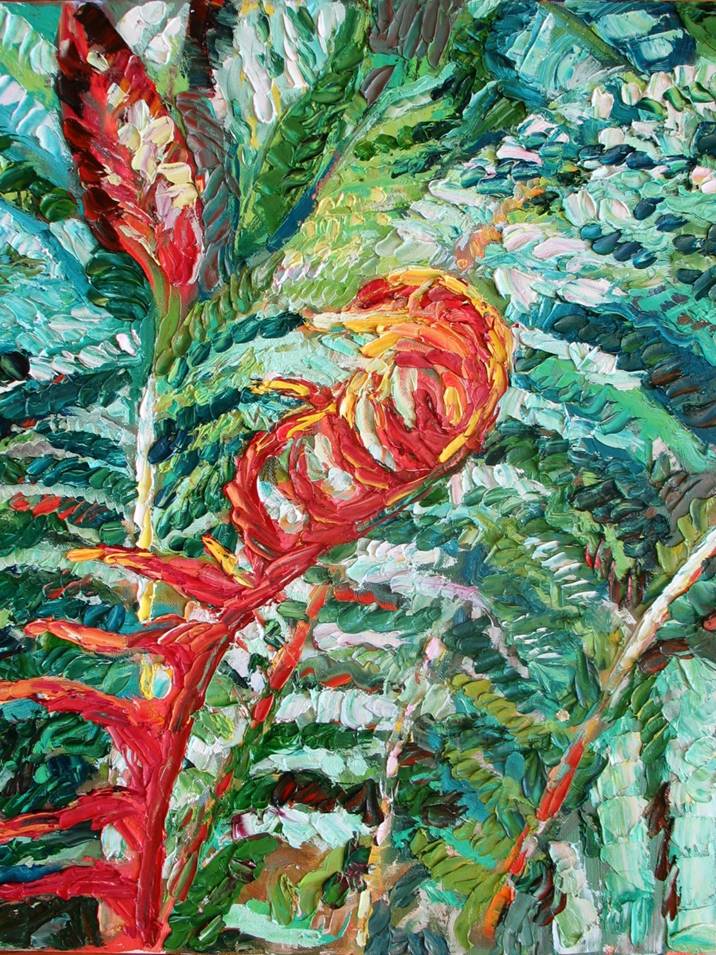 Helen Tueffel Knife Painting of Tropical Fern