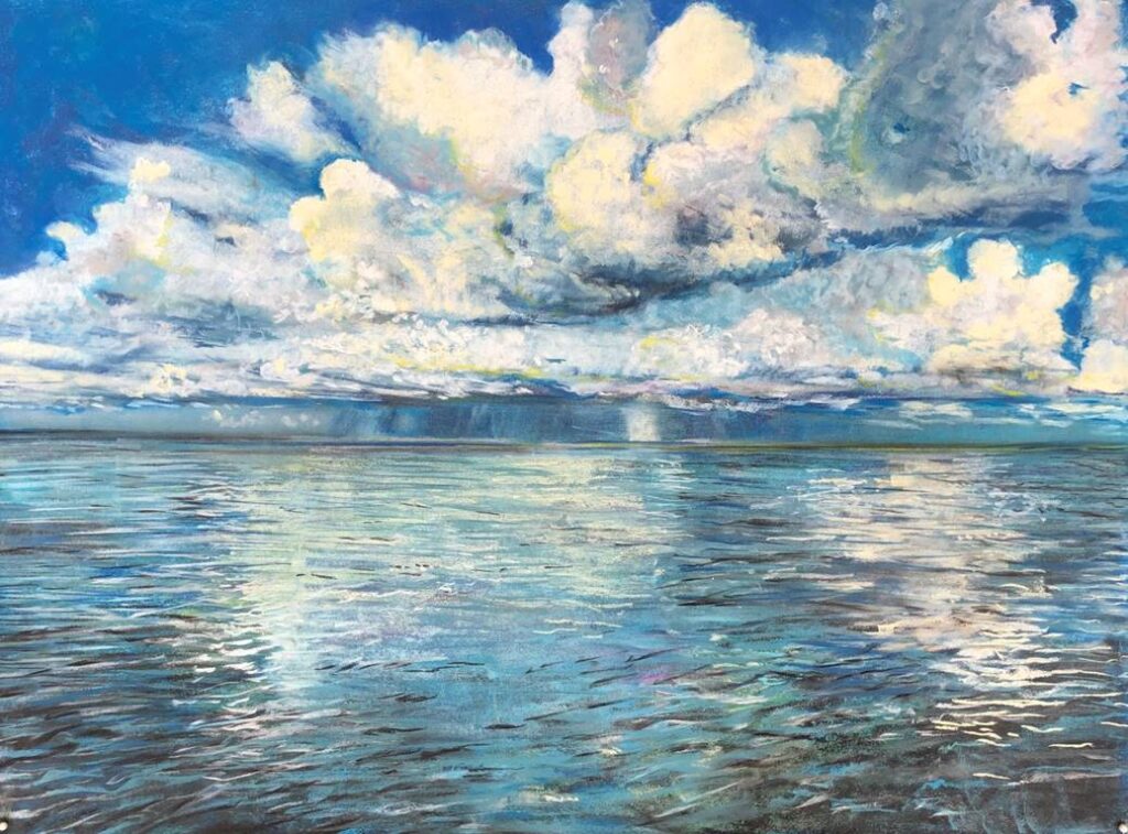 Pastel drawing of Cedar Key Florida gulf waters