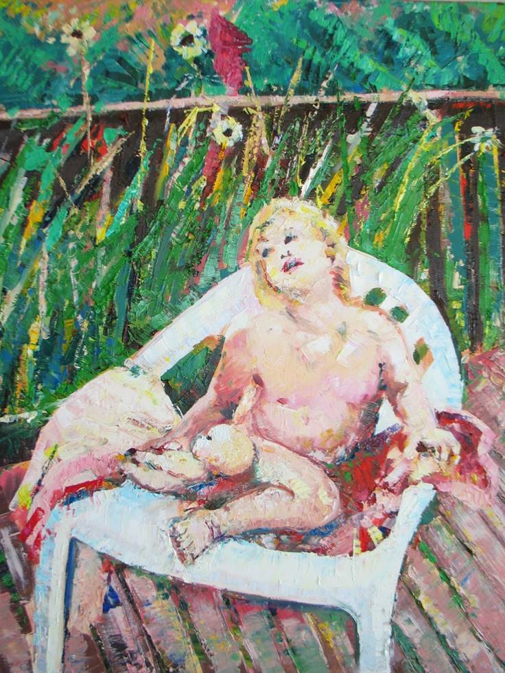 Painting of Toddler in Plastic Chair