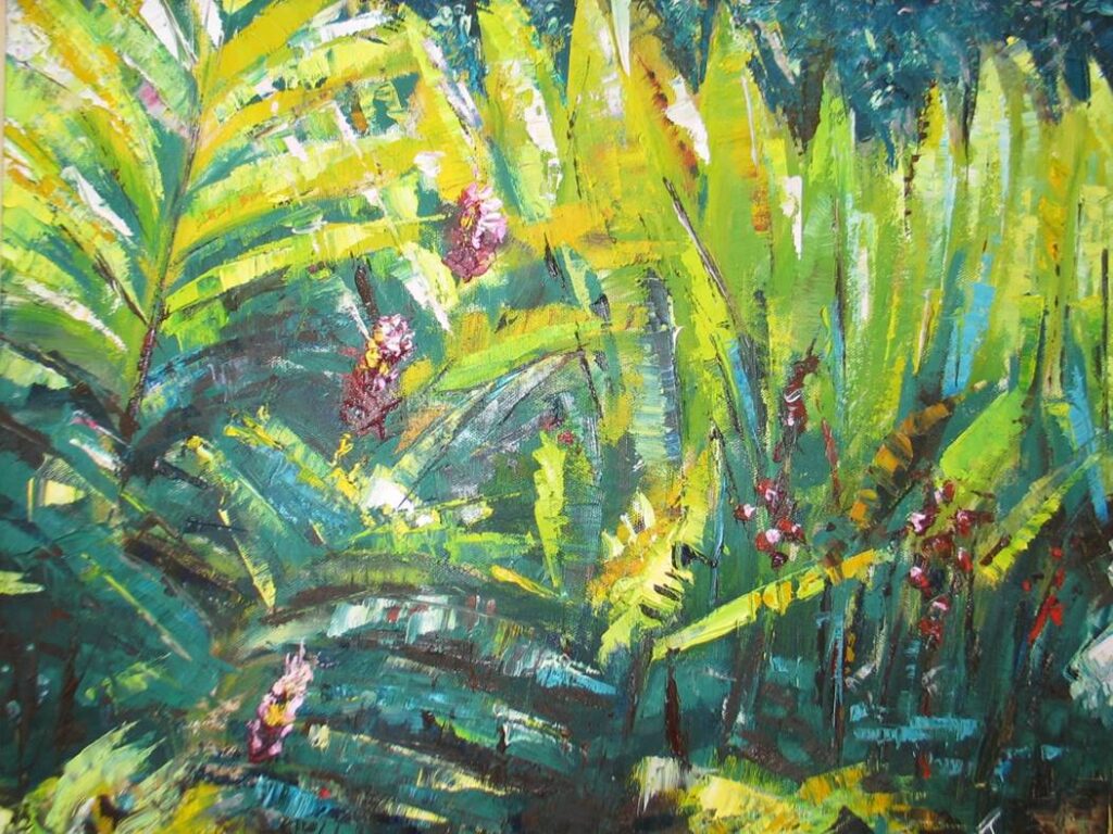 Helen Tueffel Oil Painting of Ginger Kauai Botanical Gardens