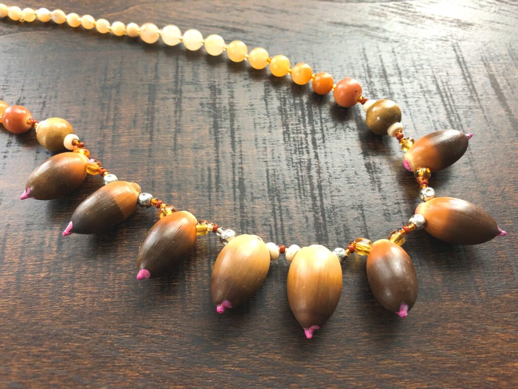Handmade acorn beaded necklace