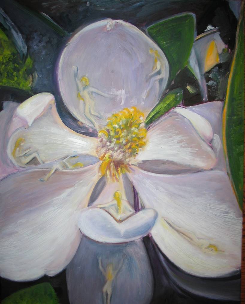 Helen Tueffel Oil Painting of Fantasy Girls on Magnolia Flower