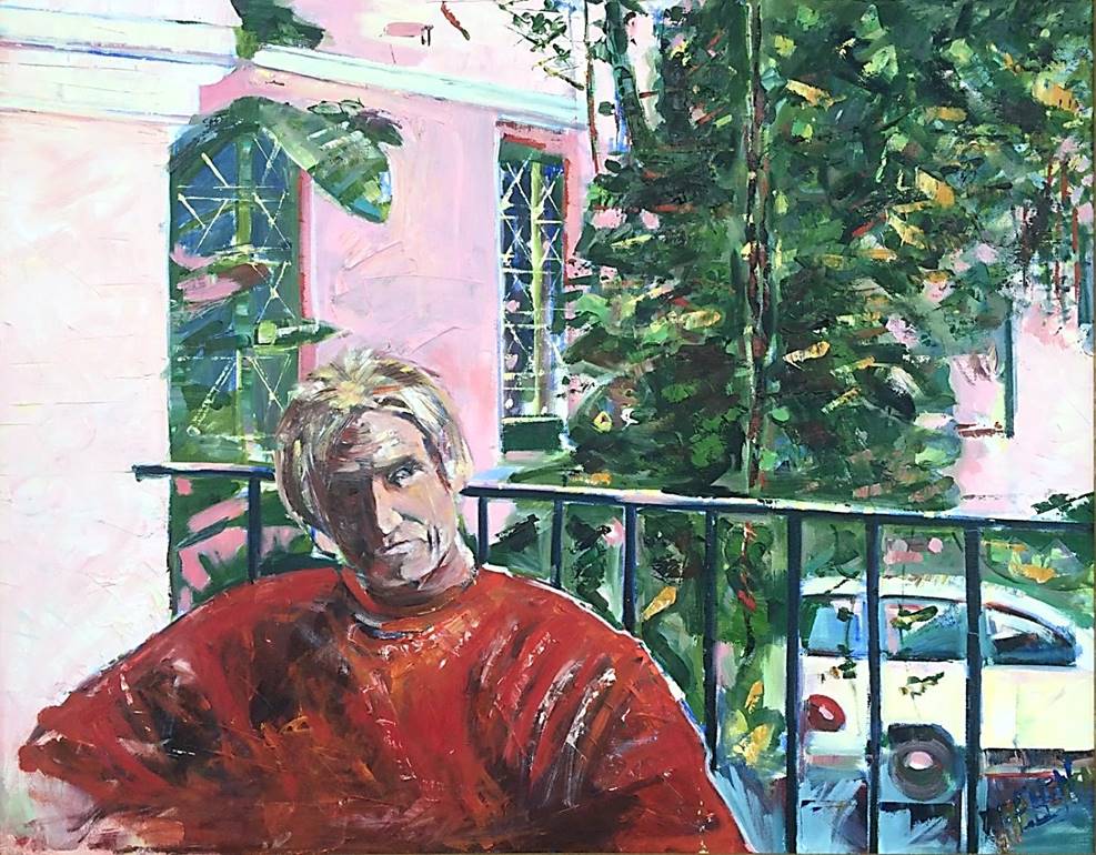 Helen Tueffel Painting of man on venanda
