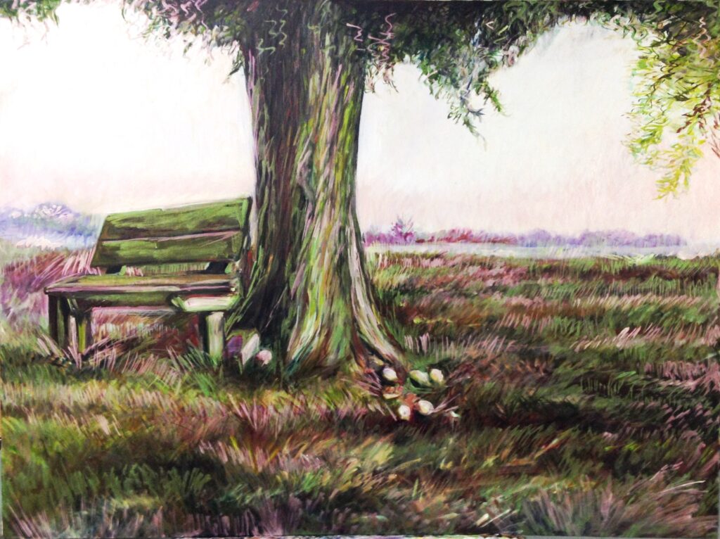 Painting of Bench by Tree