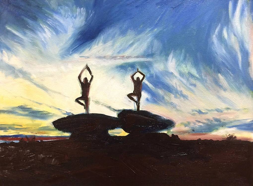 Oil painting of Yoga in Desert
